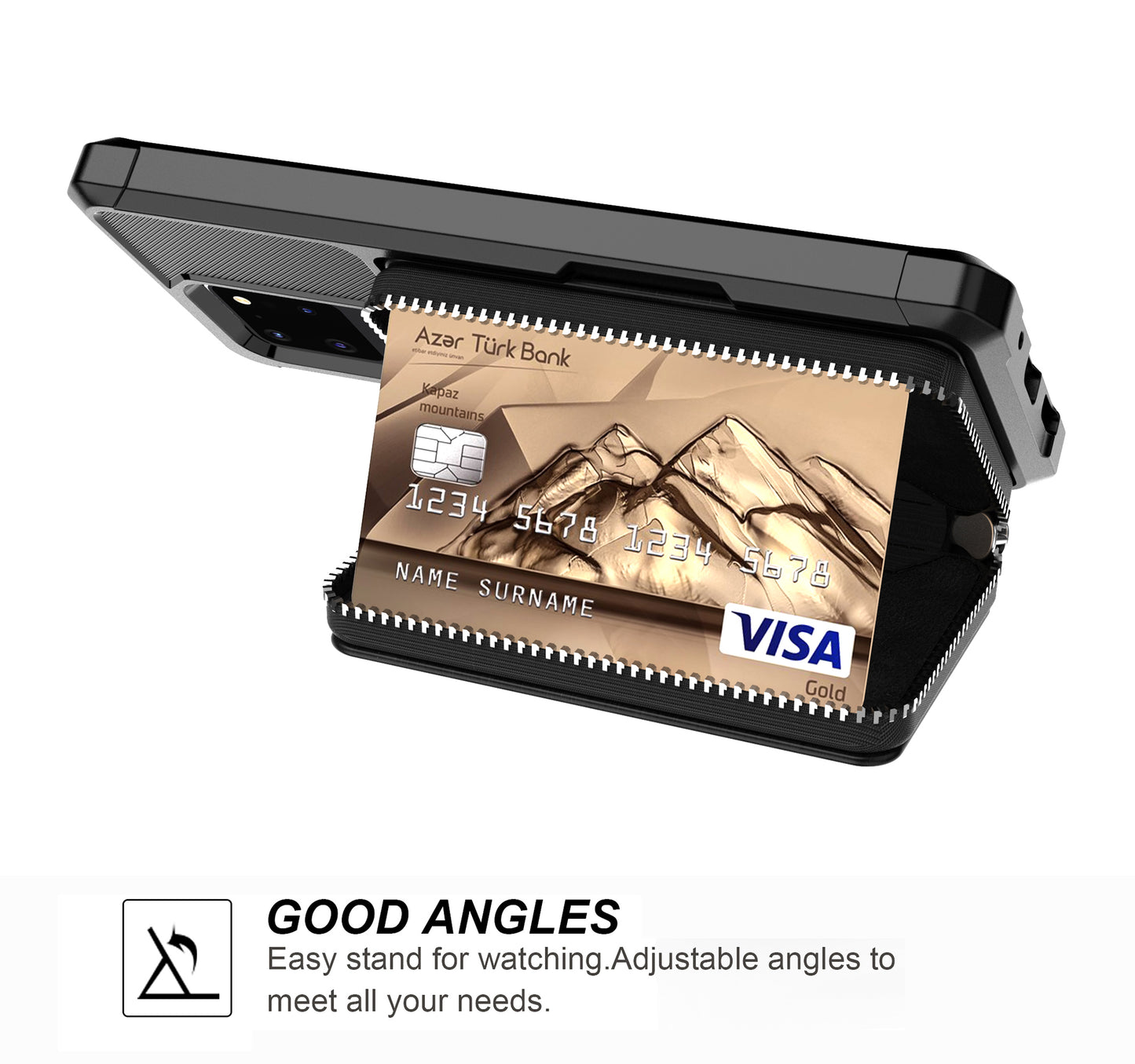 Leather Phone Case with Zipper Wallet for Samsung Galaxy S20 Ultra - Black