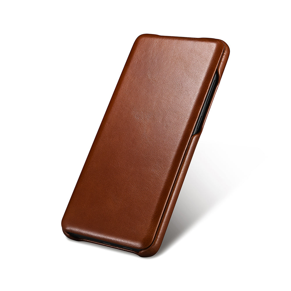 ICARER Curved Edge Retro Genuine Leather Shell for Samsung Galaxy S20 Ultra - Brown