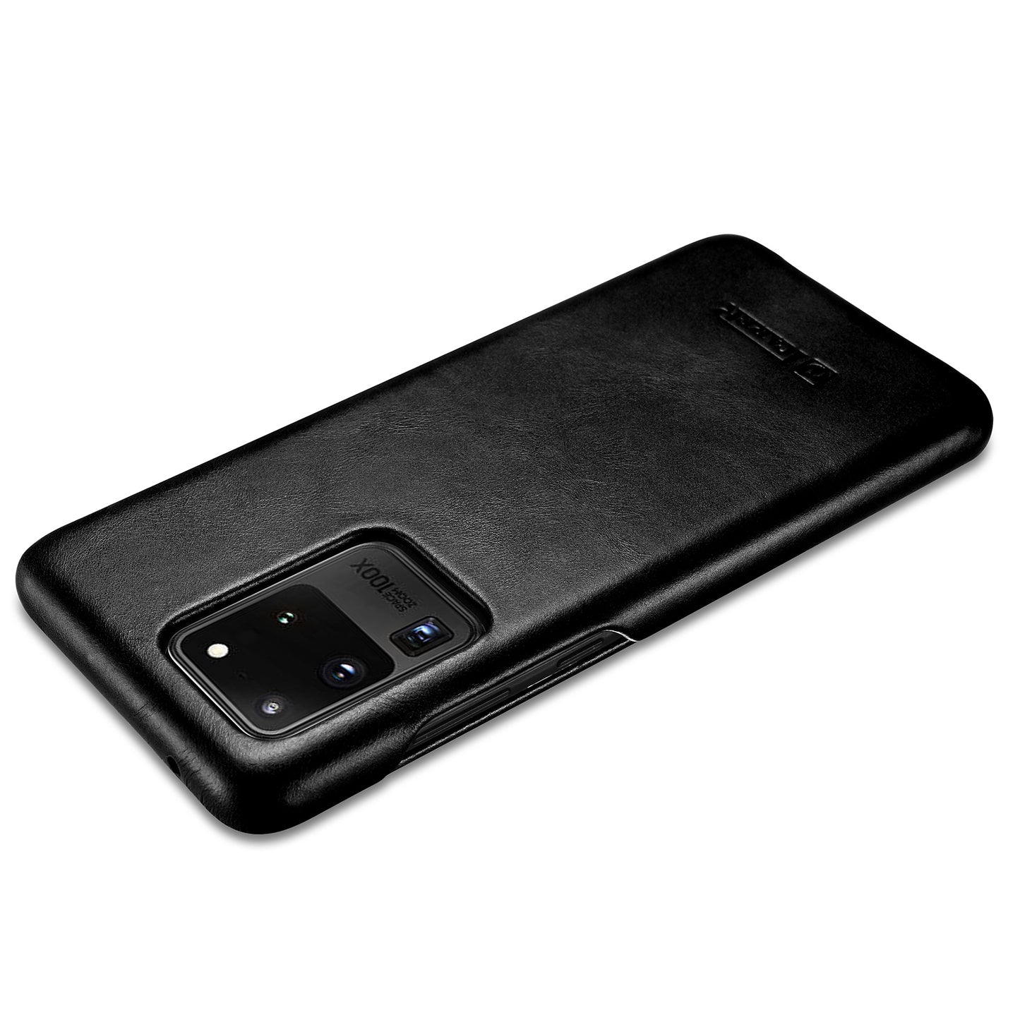 ICARER Curved Edge Retro Genuine Leather Shell for Samsung Galaxy S20 Ultra - Black