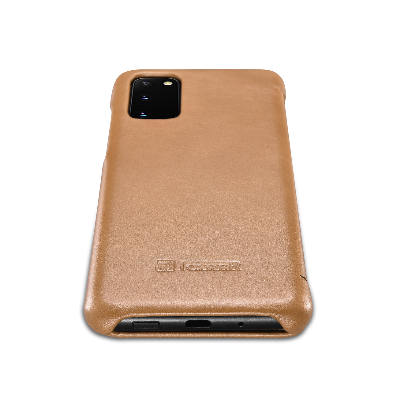 ICARER Curved Edge Genuine Leather Mobile Phone Shell for Samsung Galaxy S20 4G/S20 5G - Khaki