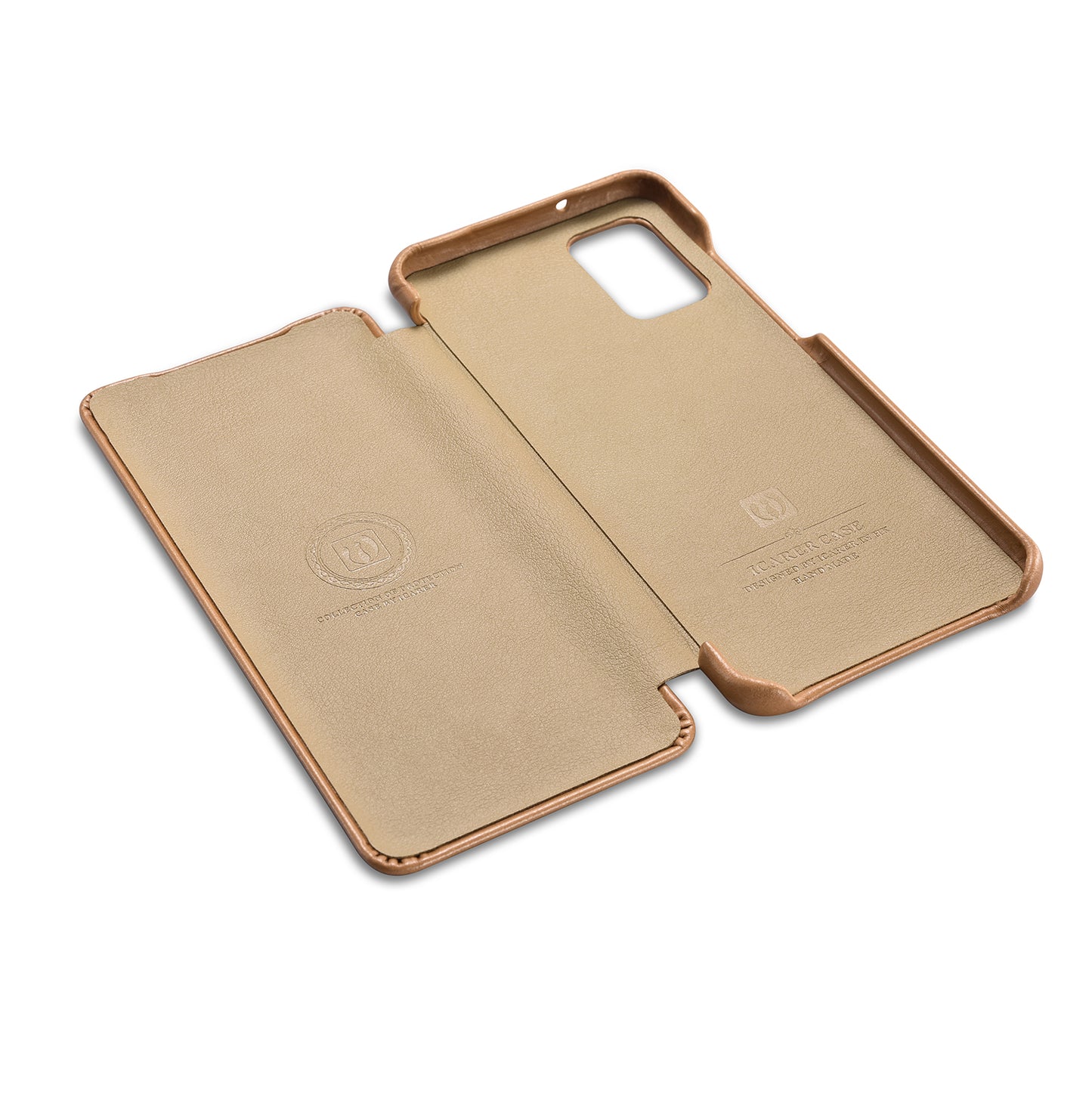 ICARER Curved Edge Genuine Leather Mobile Phone Shell for Samsung Galaxy S20 4G/S20 5G - Khaki