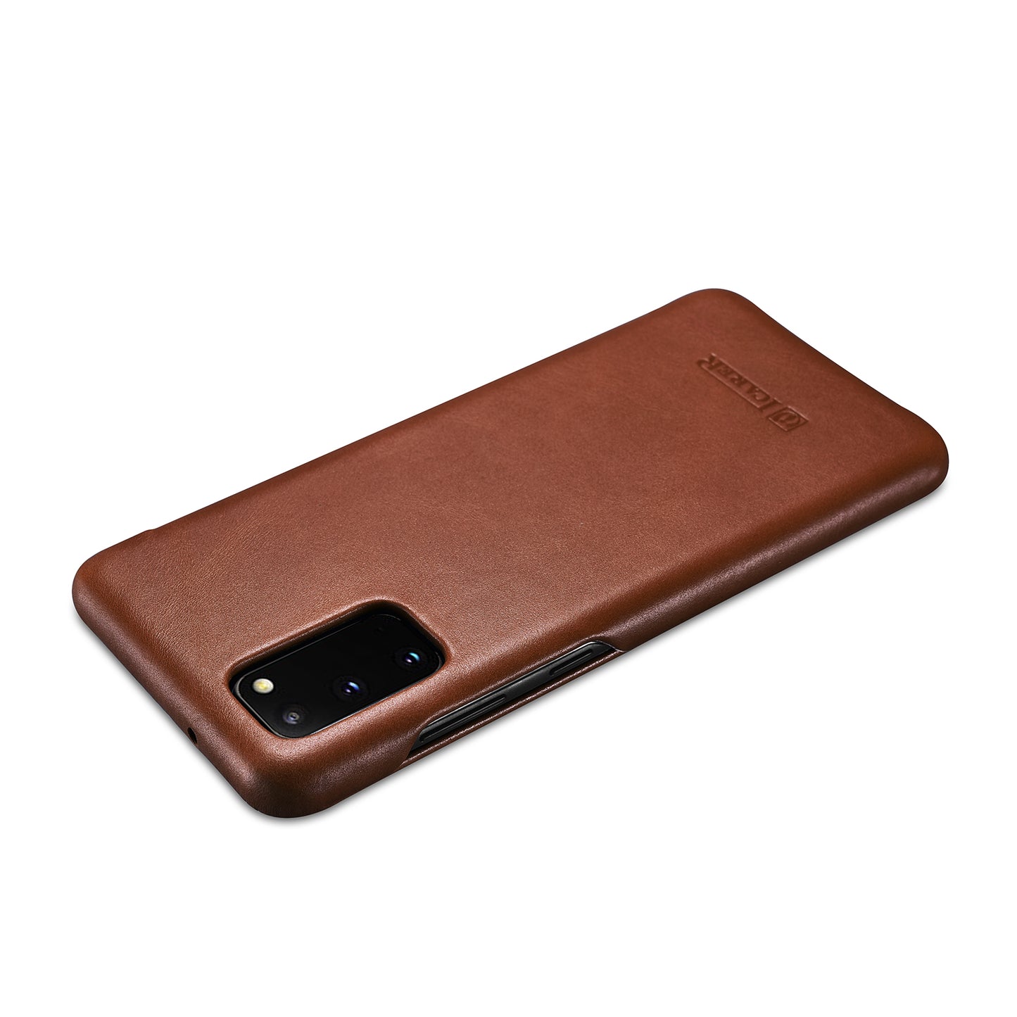 ICARER Curved Edge Genuine Leather Mobile Phone Shell for Samsung Galaxy S20 4G/S20 5G - Brown