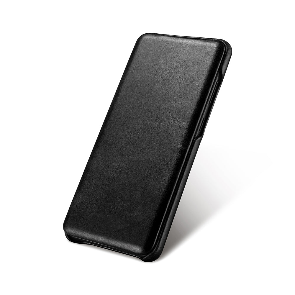 ICARER Curved Edge Vintage Genuine Leather Unique Cover for Samsung Galaxy S20 Plus - Black