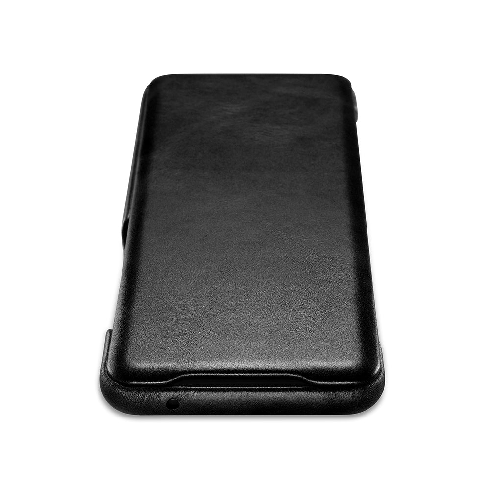 ICARER Curved Edge Vintage Genuine Leather Unique Cover for Samsung Galaxy S20 Plus - Black