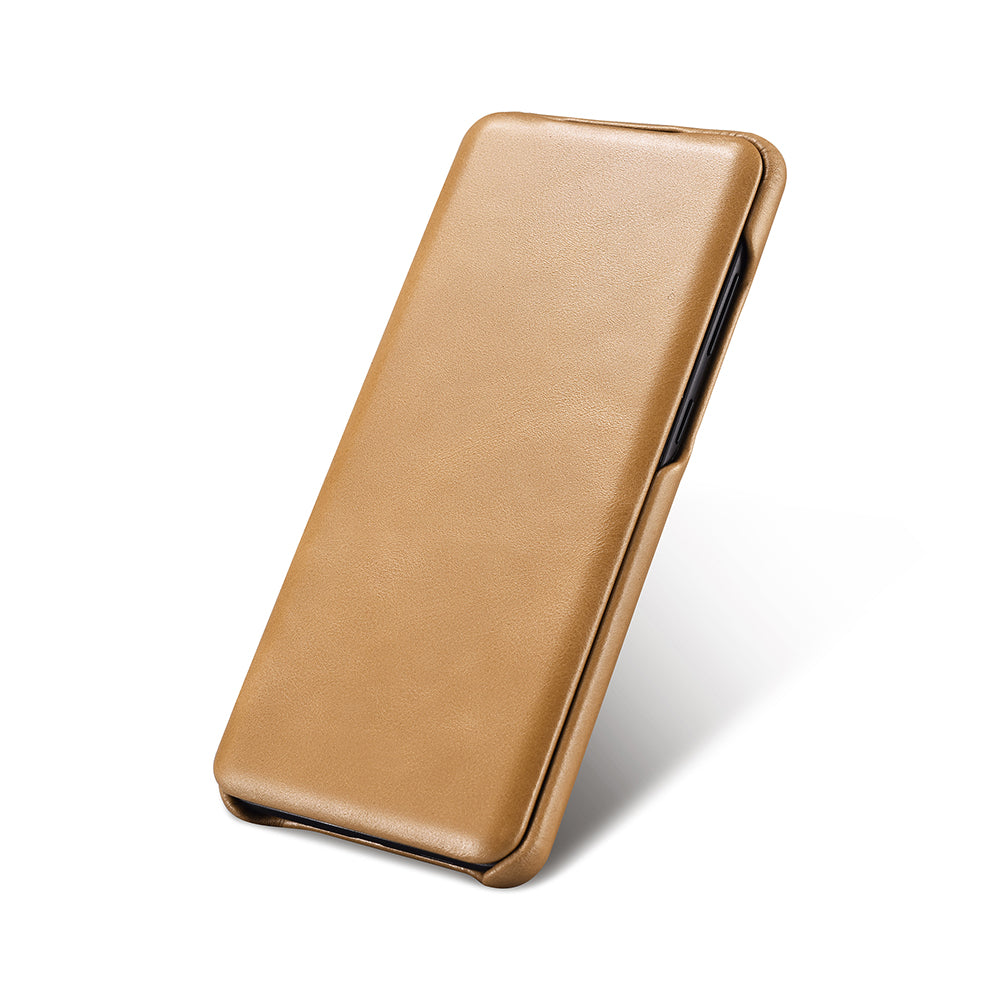 ICARER Curved Edge Vintage Genuine Leather Unique Cover for Samsung Galaxy S20 Plus - Khaki