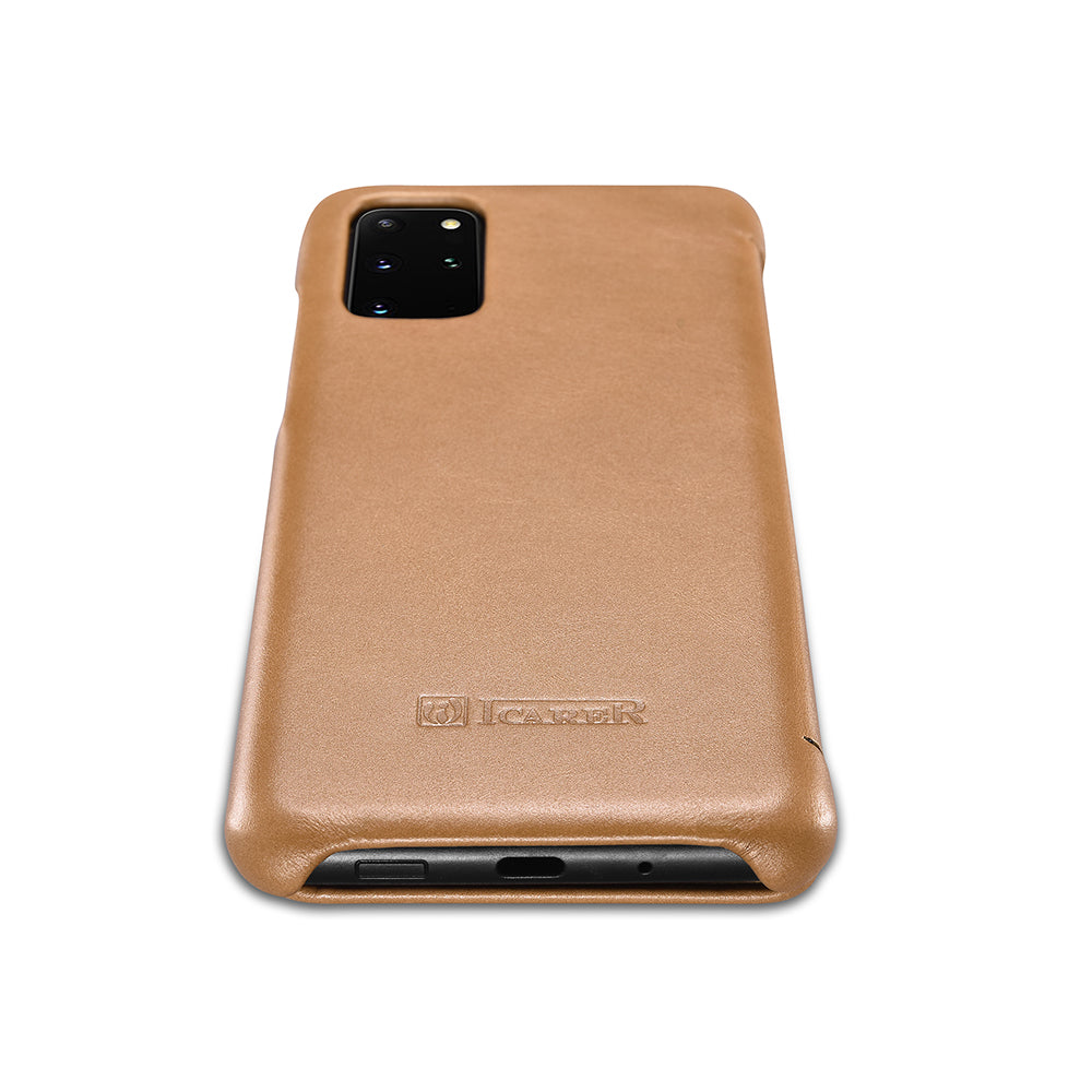 ICARER Curved Edge Vintage Genuine Leather Unique Cover for Samsung Galaxy S20 Plus - Khaki