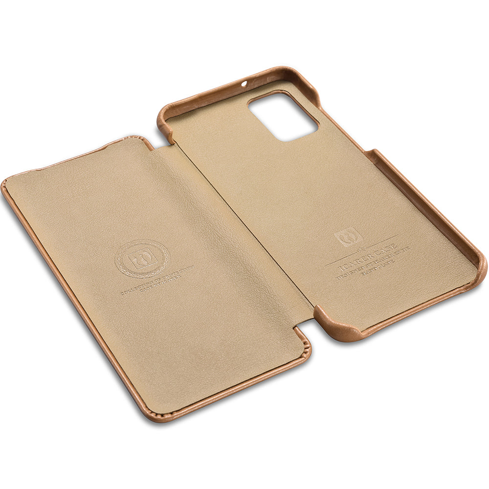 ICARER Curved Edge Vintage Genuine Leather Unique Cover for Samsung Galaxy S20 Plus - Khaki