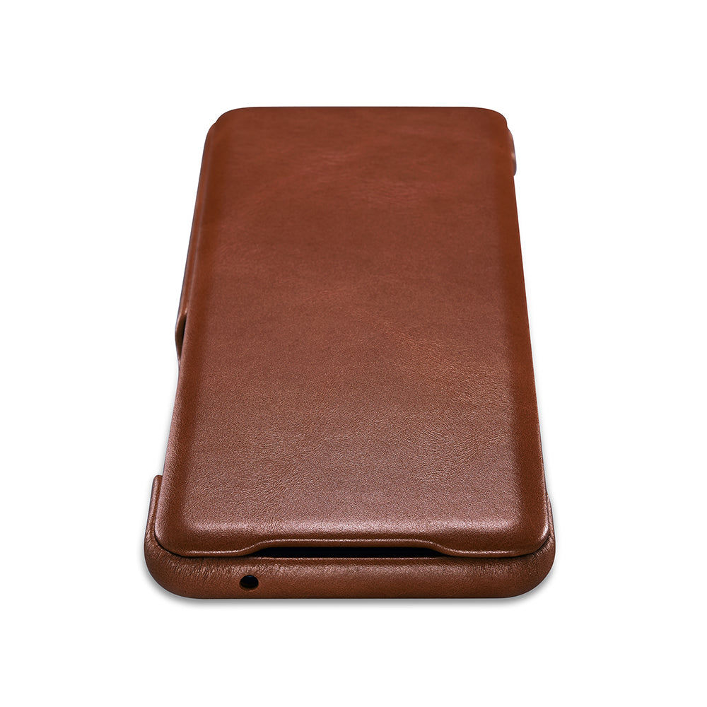 ICARER Curved Edge Vintage Genuine Leather Unique Cover for Samsung Galaxy S20 Plus - Brown