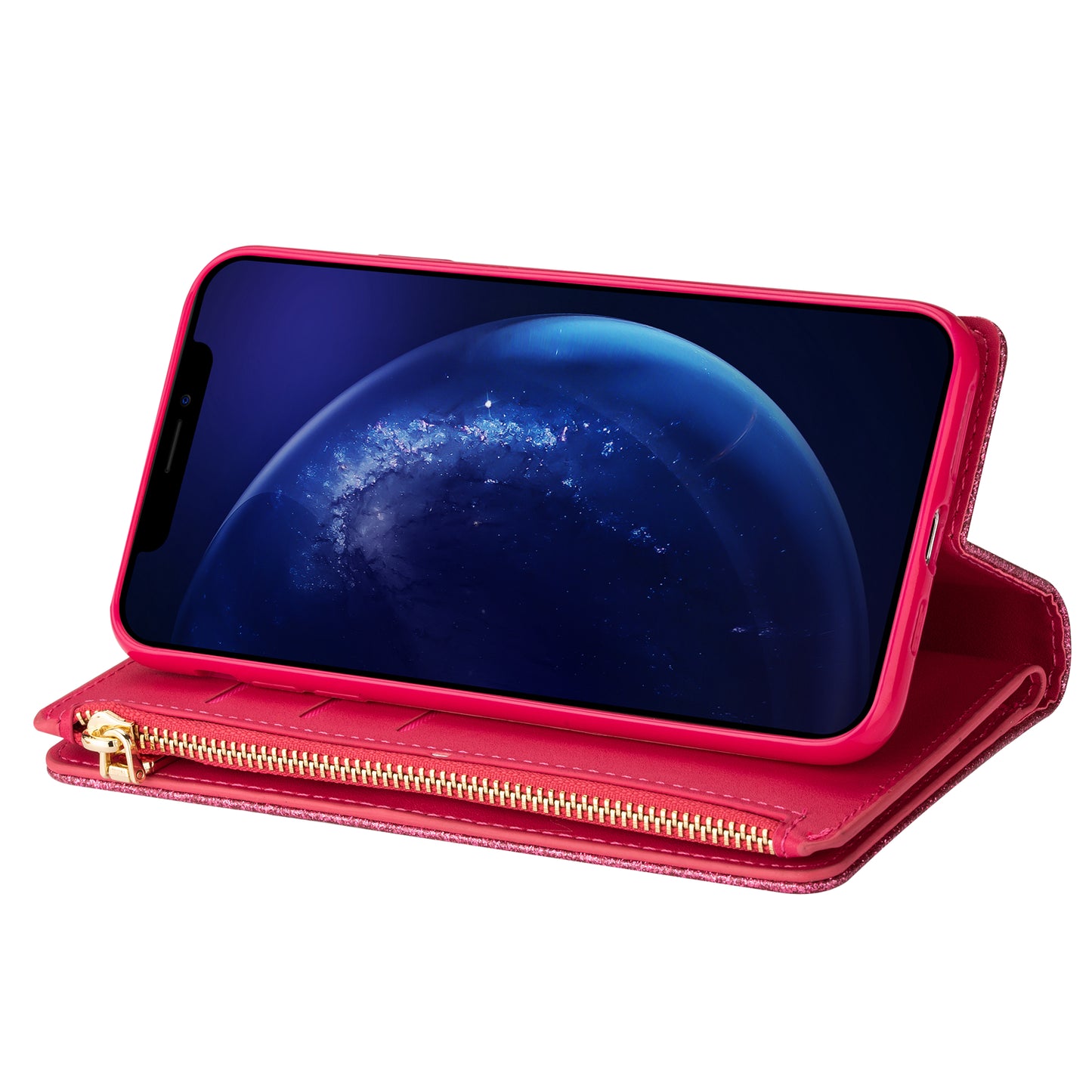 Glittery Starry Style Laser Carving Zipper Wallet Stand Leather Cover for Samsung Galaxy S20 4G/S20 5G - Rose