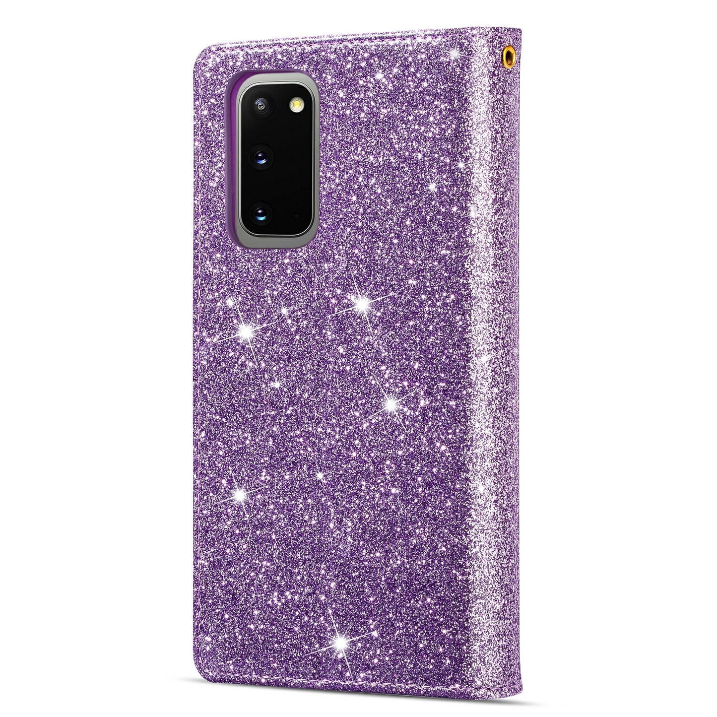 Glittery Starry Style Laser Carving Zipper Wallet Stand Leather Cover for Samsung Galaxy S20 4G/S20 5G - Purple