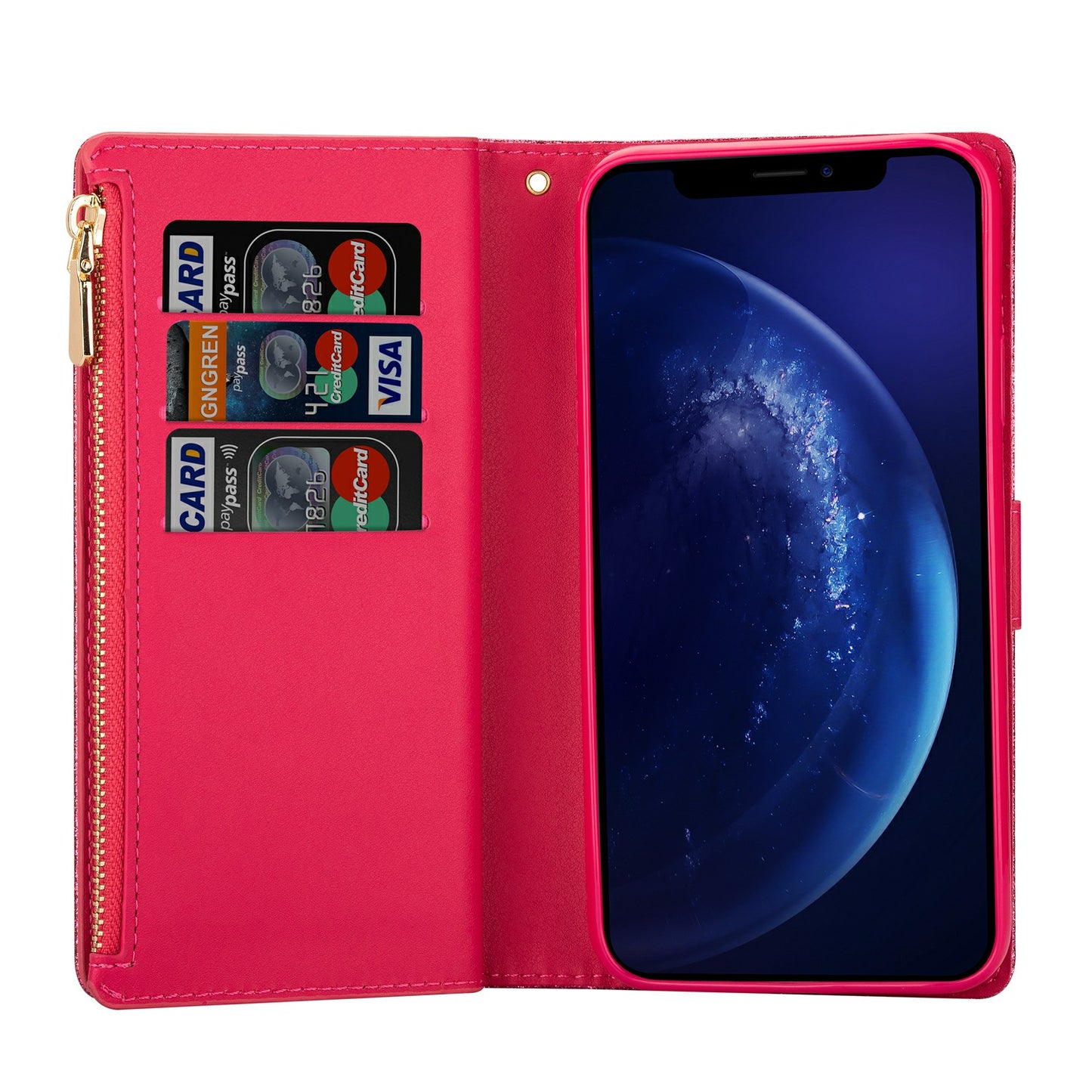 Glittery Starry Style Laser Carving Zipper Wallet Stand Leather Case for Samsung Galaxy S20 Plus / S20 Plus 5G - Rose