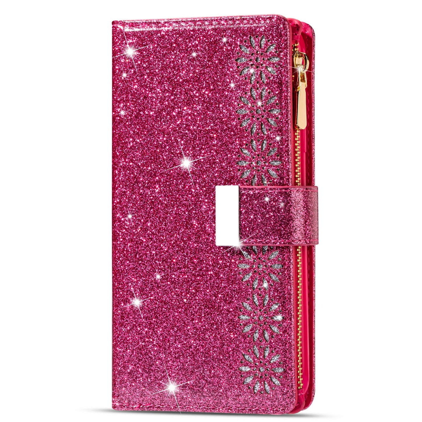 Glittery Starry Style Laser Carving Zipper Wallet Stand Leather Case for Samsung Galaxy S20 Plus / S20 Plus 5G - Rose