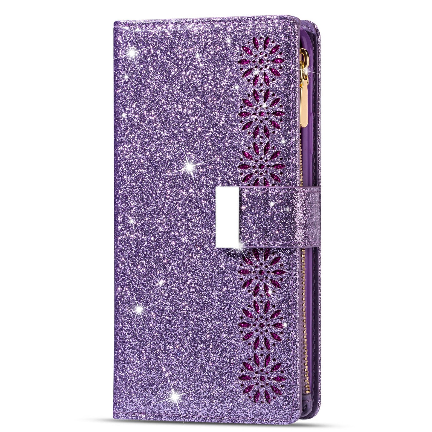 Glittery Starry Style Laser Carving Zipper Wallet Stand Leather Case for Samsung Galaxy S20 Plus / S20 Plus 5G - Purple