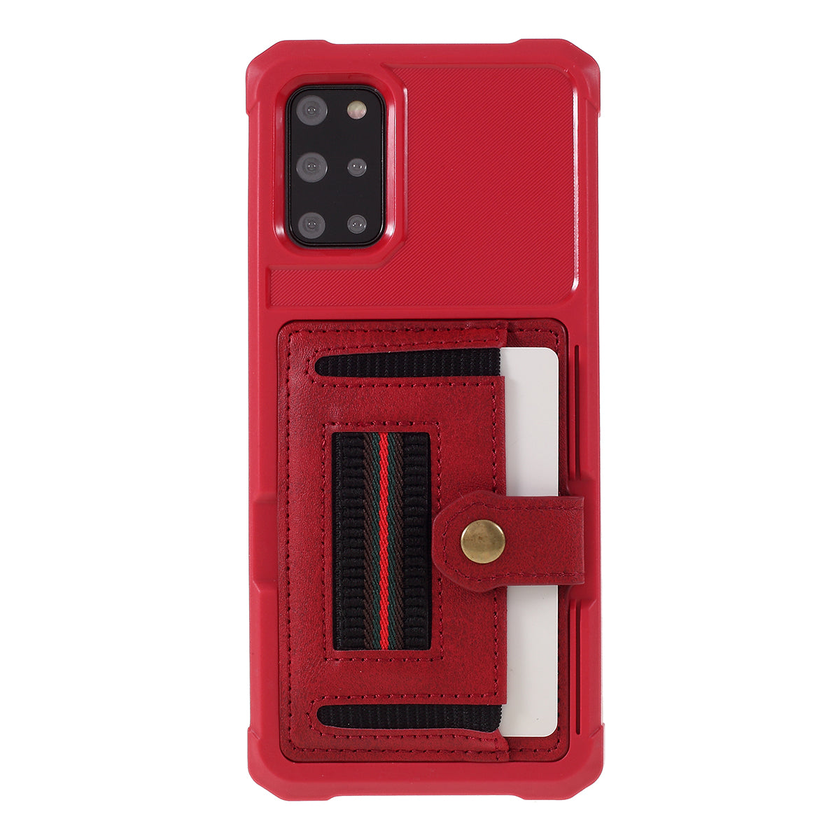 Phone Cover with Card Slot and Elastic Finger Ring Strap Protective shell for Samsung Galaxy S20 Plus/S20 Plus 5G - Red