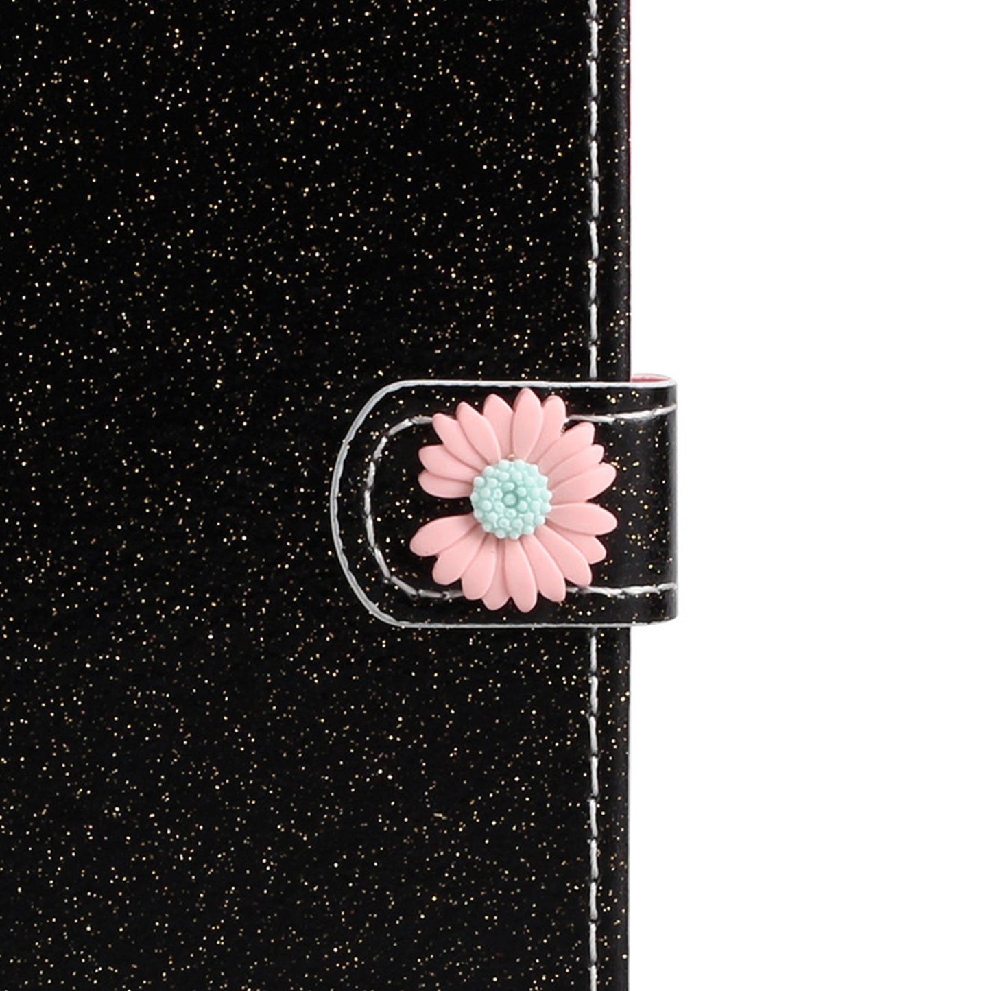 Glitter Powder Flower Decor Leather Stand Wallet Case for Samsung Galaxy S20 4G/S20 5G - Black