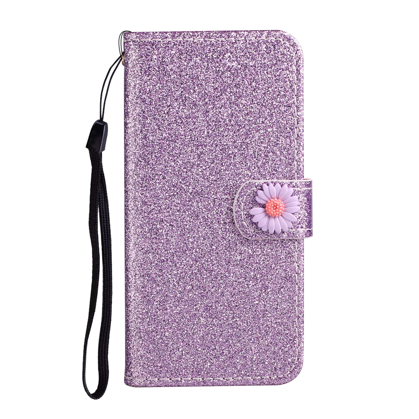 Glitter Powder Flower Decor Leather Stand Wallet Case for Samsung Galaxy S20 4G/S20 5G - Purple