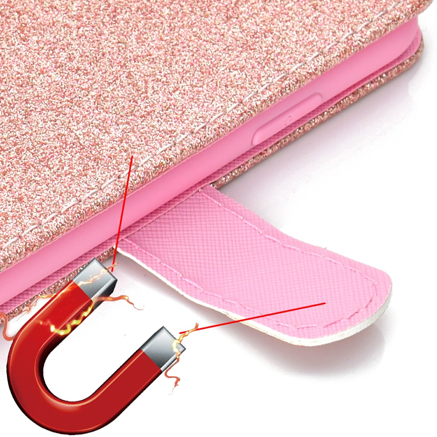 Glitter Powder Flower Decor Leather Stand Wallet Case for Samsung Galaxy S20 Ultra - Rose Gold