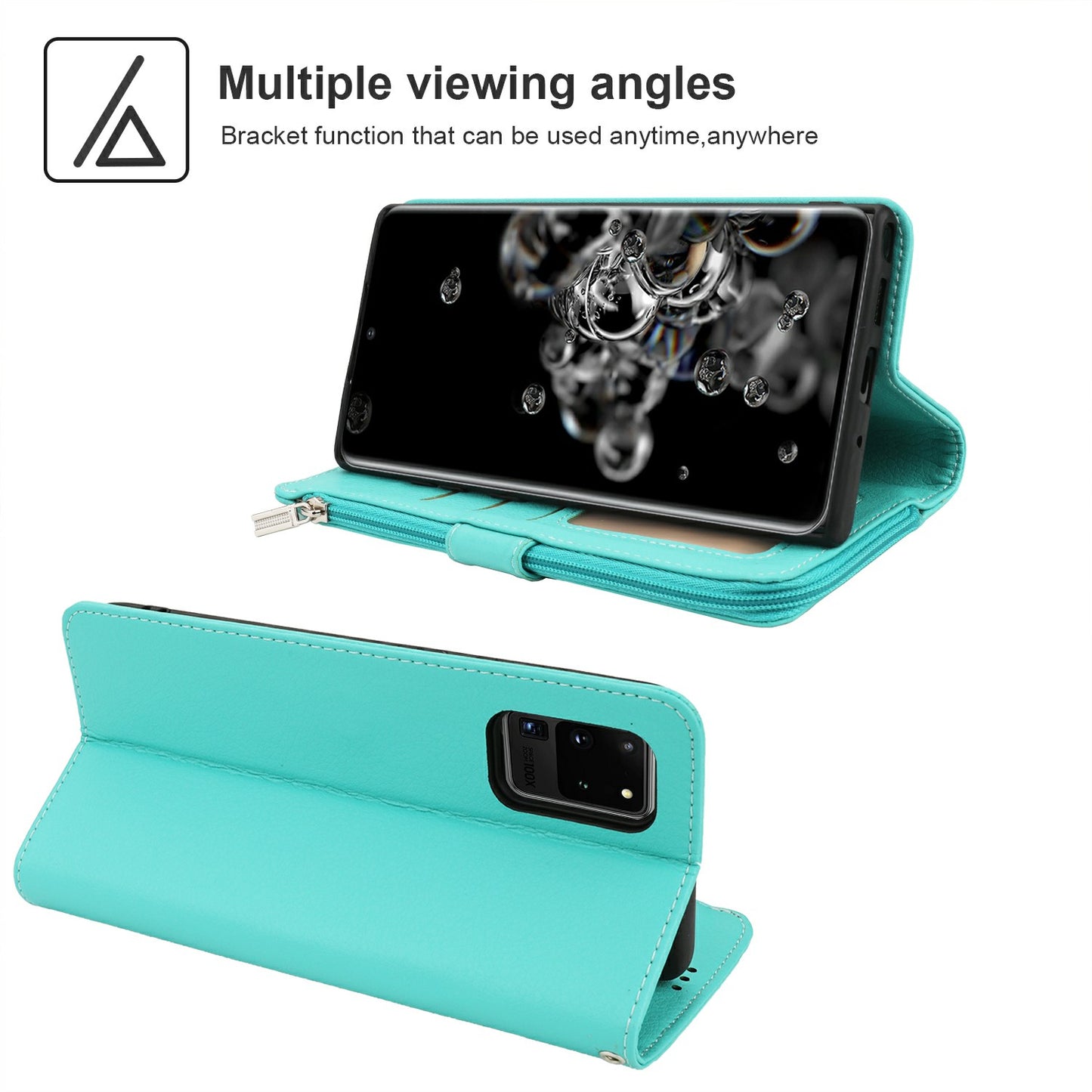 Microfiber Leather Phone Case Zipper Pocket Wallet for Samsung Galaxy S20 Ultra - Green