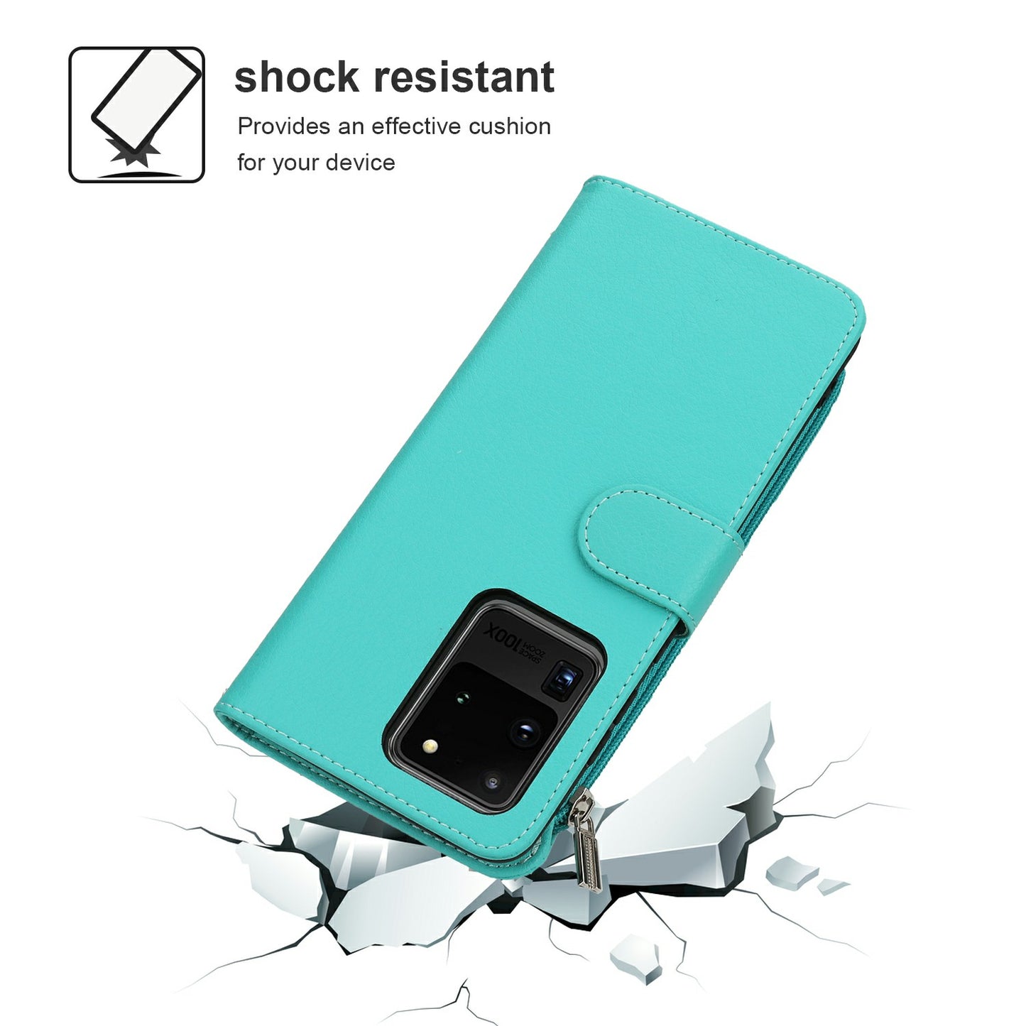 Microfiber Leather Phone Case Zipper Pocket Wallet for Samsung Galaxy S20 Ultra - Green