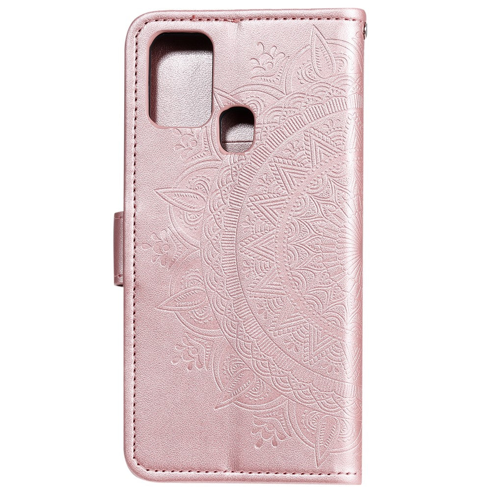 Imprint Flower Leather with Wallet Stand Case for Samsung Galaxy M31 - Rose Gold