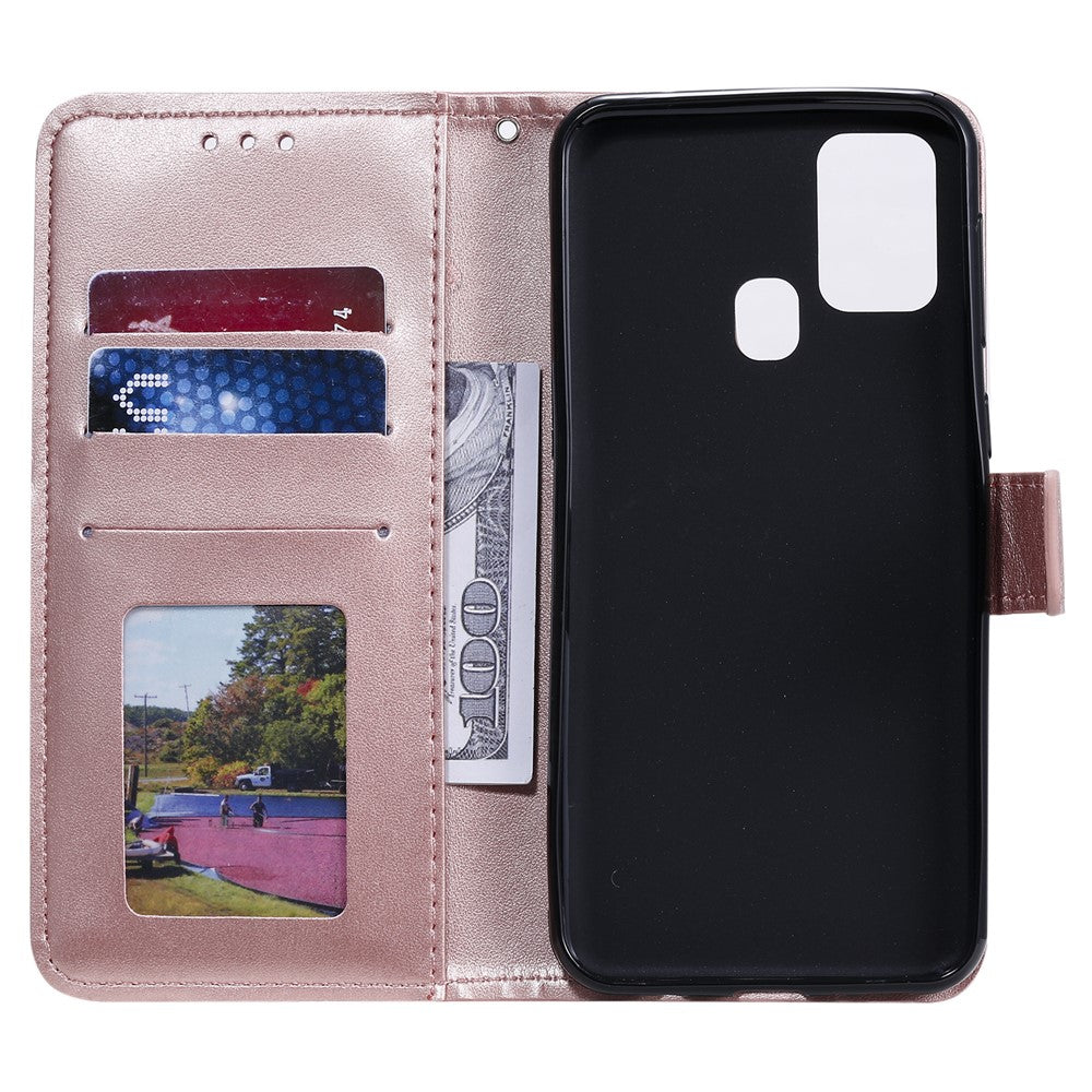 Imprint Flower Leather with Wallet Stand Case for Samsung Galaxy M31 - Rose Gold