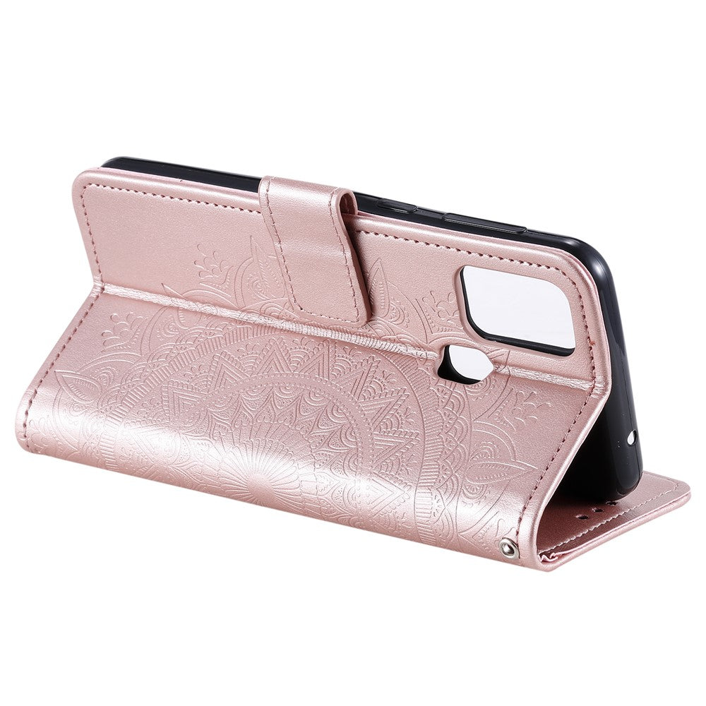 Imprint Flower Leather with Wallet Stand Case for Samsung Galaxy M31 - Rose Gold