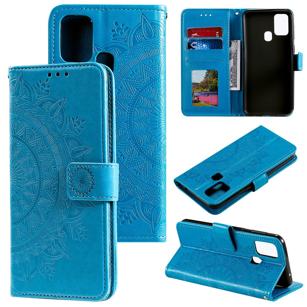 Imprint Flower Leather Stylish Cover for Samsung Galaxy M30s/M21 - Blue