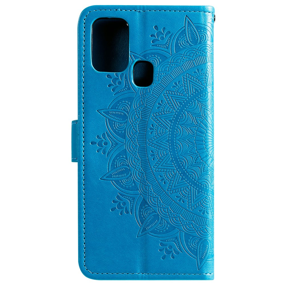 Imprint Flower Leather Stylish Cover for Samsung Galaxy M30s/M21 - Blue