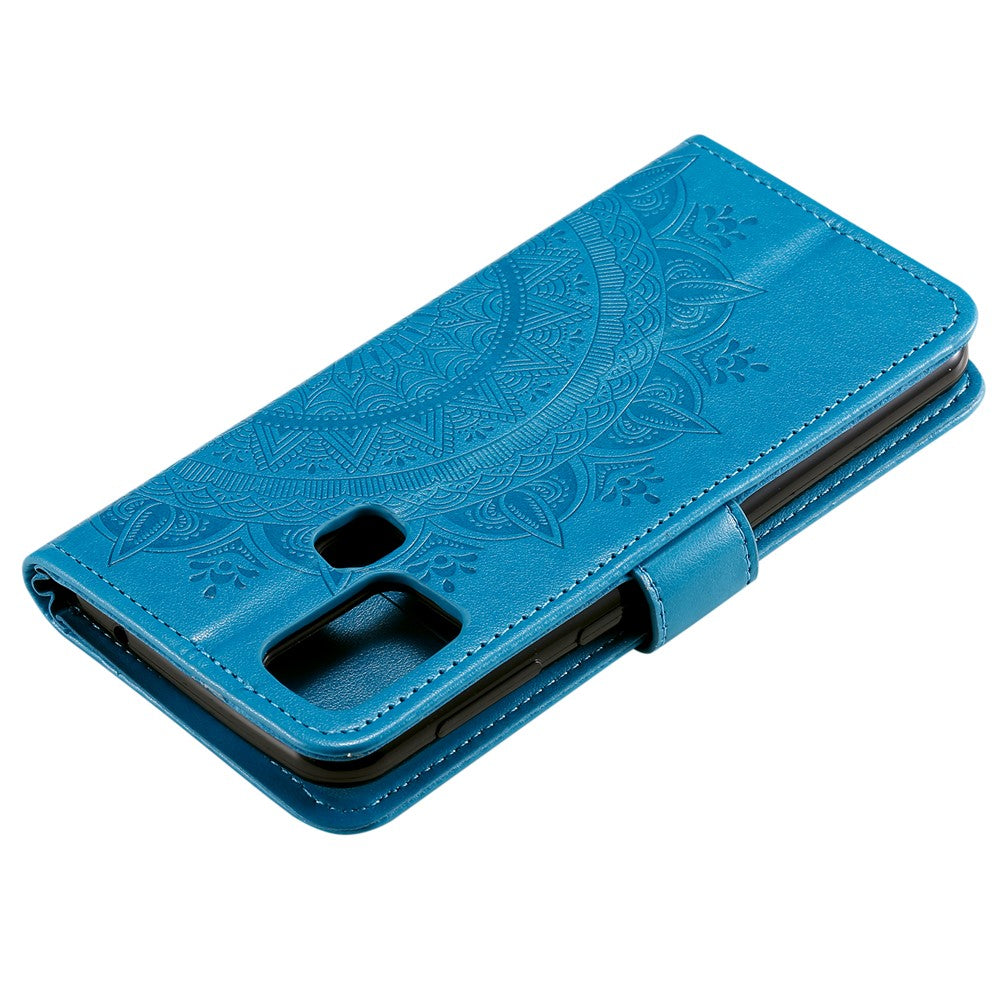 Imprint Flower Leather Stylish Cover for Samsung Galaxy M30s/M21 - Blue