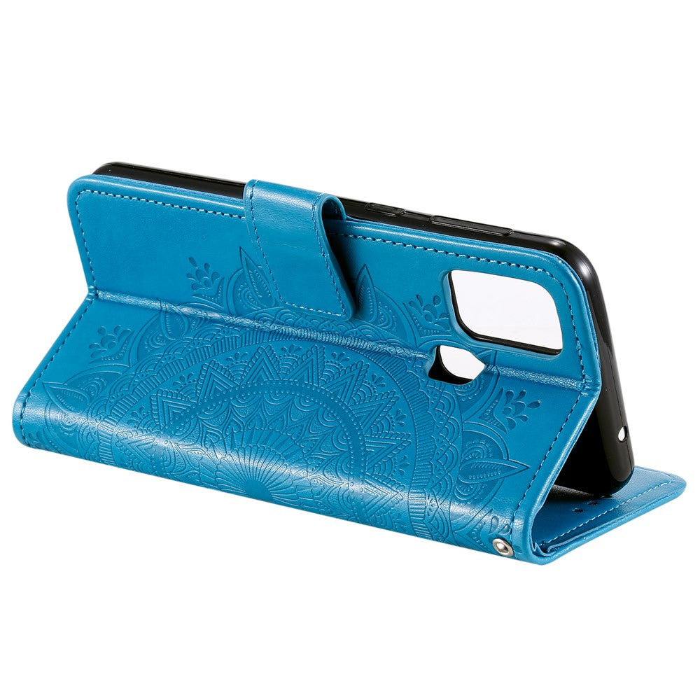 Imprint Flower Leather Stylish Cover for Samsung Galaxy M30s/M21 - Blue