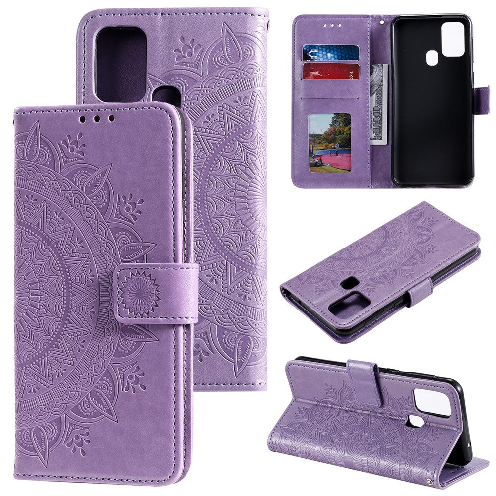Imprint Flower Leather Stylish Cover for Samsung Galaxy M30s/M21 - Purple