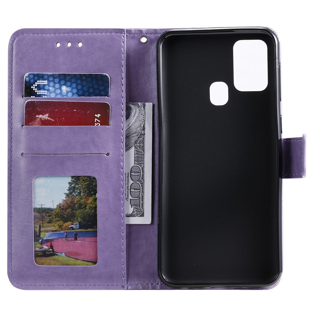 Imprint Flower Leather Stylish Cover for Samsung Galaxy M30s/M21 - Purple