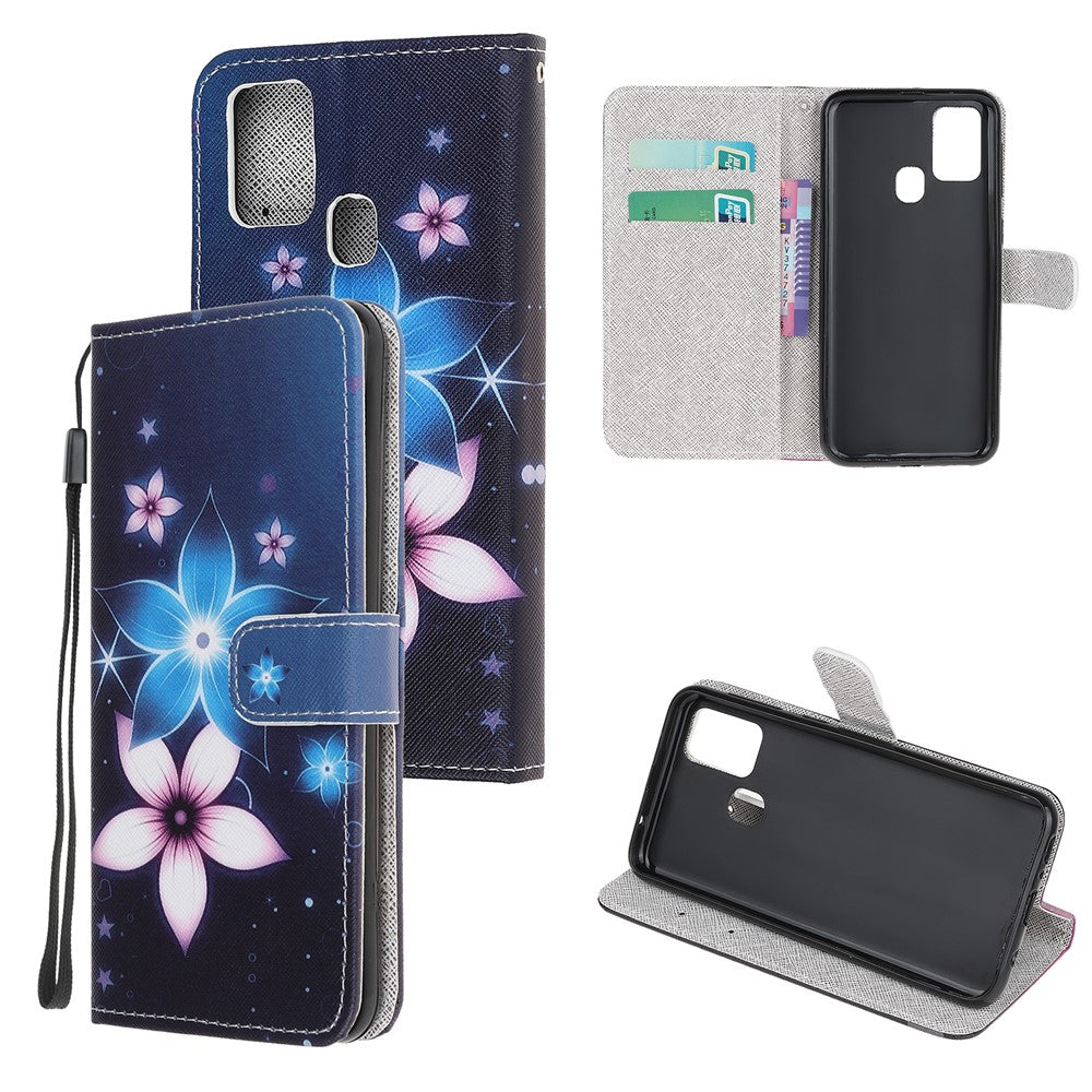 Pattern Printing Cross Texture Leather Wallet Phone Case with Strap for Samsung Galaxy M31 - Flower