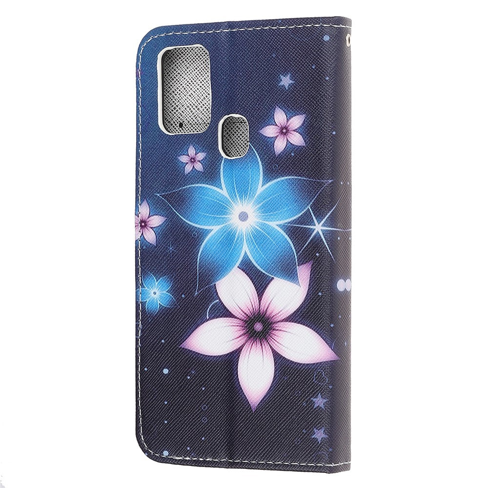 Pattern Printing Cross Texture Leather Wallet Phone Case with Strap for Samsung Galaxy M31 - Flower