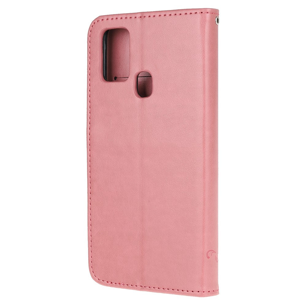 Imprint Butterfly Flower Wallet Leather Cell Phone Case for Samsung Galaxy M21/M30s - Pink