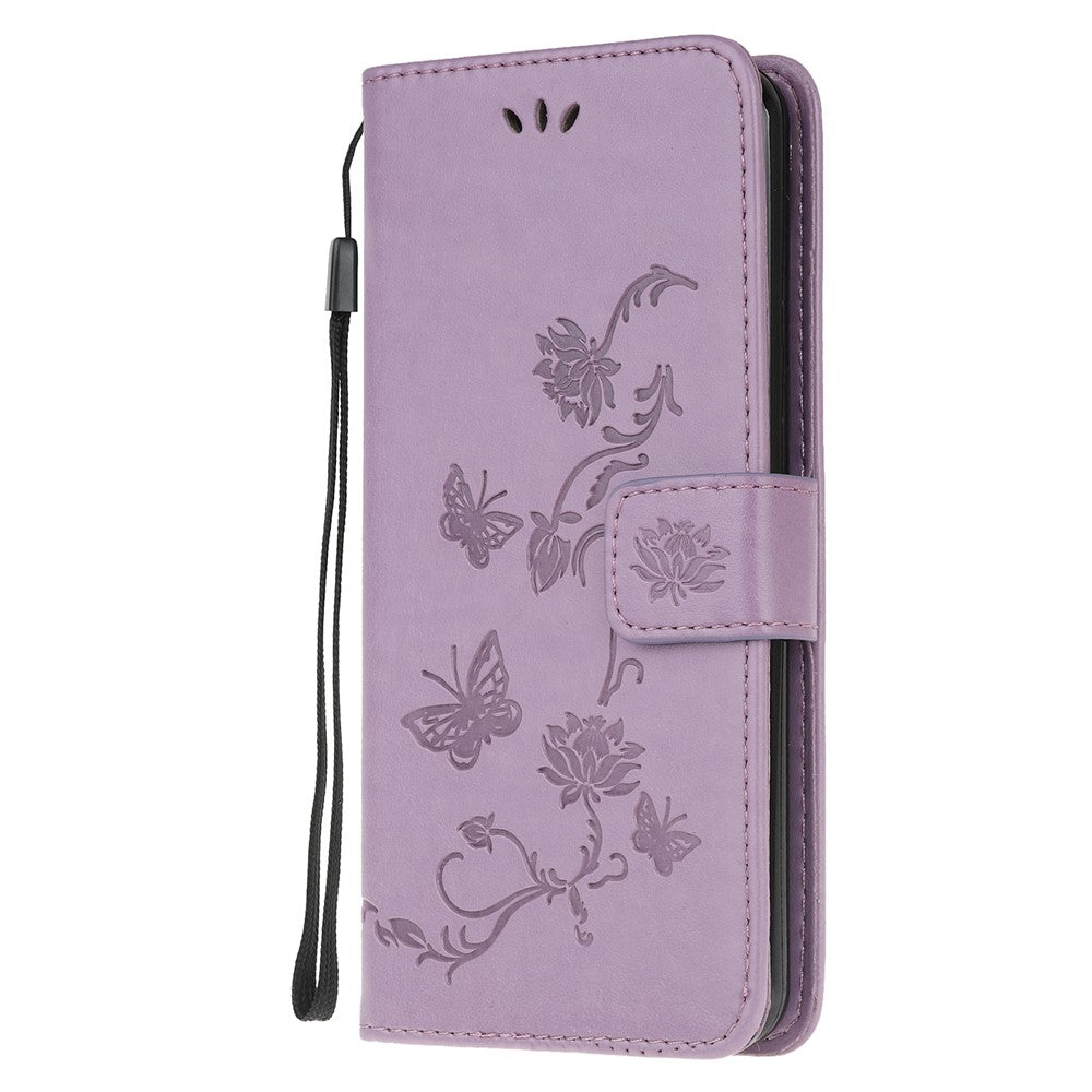 Imprint Butterfly Flower Wallet Leather Cell Phone Case for Samsung Galaxy M21/M30s - Light Purple