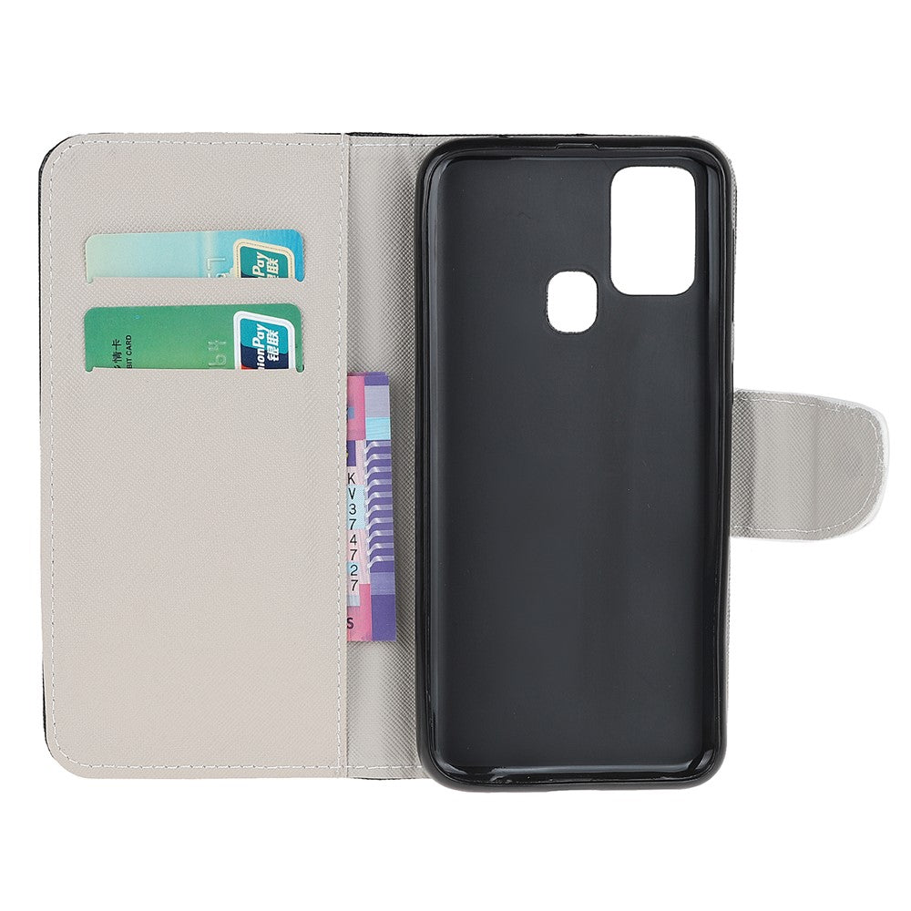Cross Texture Pattern Printing Leather Wallet Cover with Strap for Samsung Galaxy M21 - Don't Touch My Phone