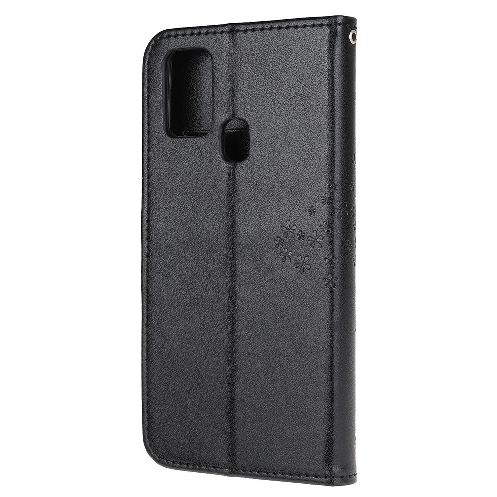 Imprint Tree Owl Leather Stylish Wallet Stand Case for Samsung Galaxy M21/M30s - Black