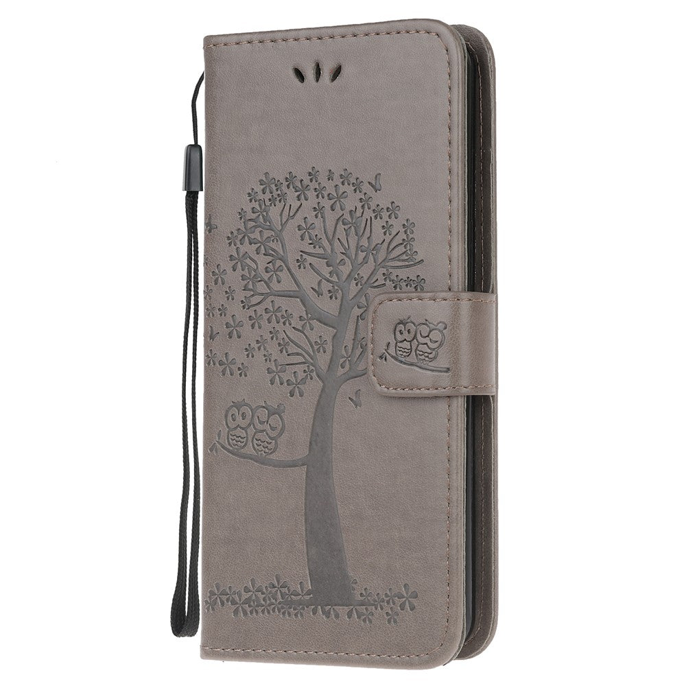 Imprint Tree Owl Leather Stylish Wallet Stand Case for Samsung Galaxy M21/M30s - Grey
