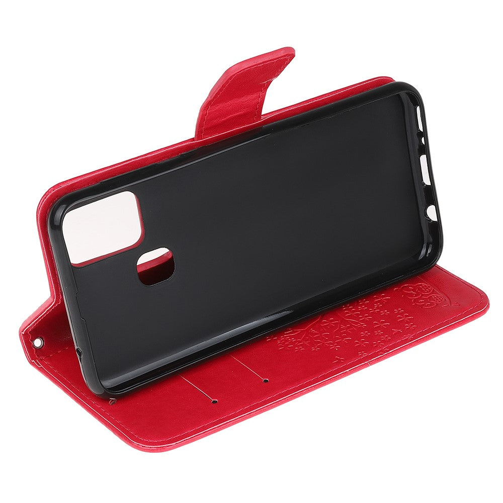 Imprint Tree Owl Leather Stylish Wallet Stand Case for Samsung Galaxy M21/M30s - Red