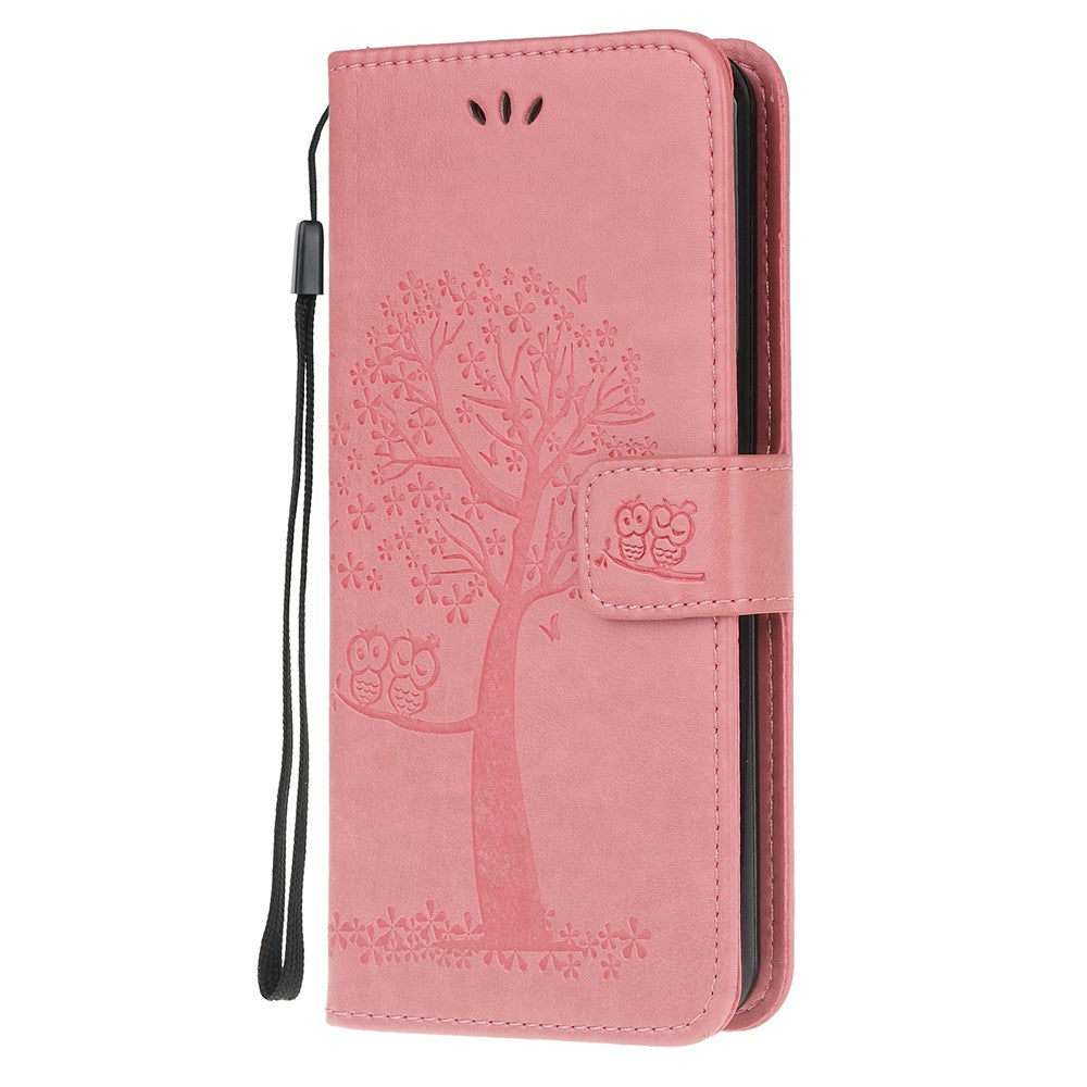 Imprint Tree Owl Leather Stylish Wallet Stand Case for Samsung Galaxy M21/M30s - Pink