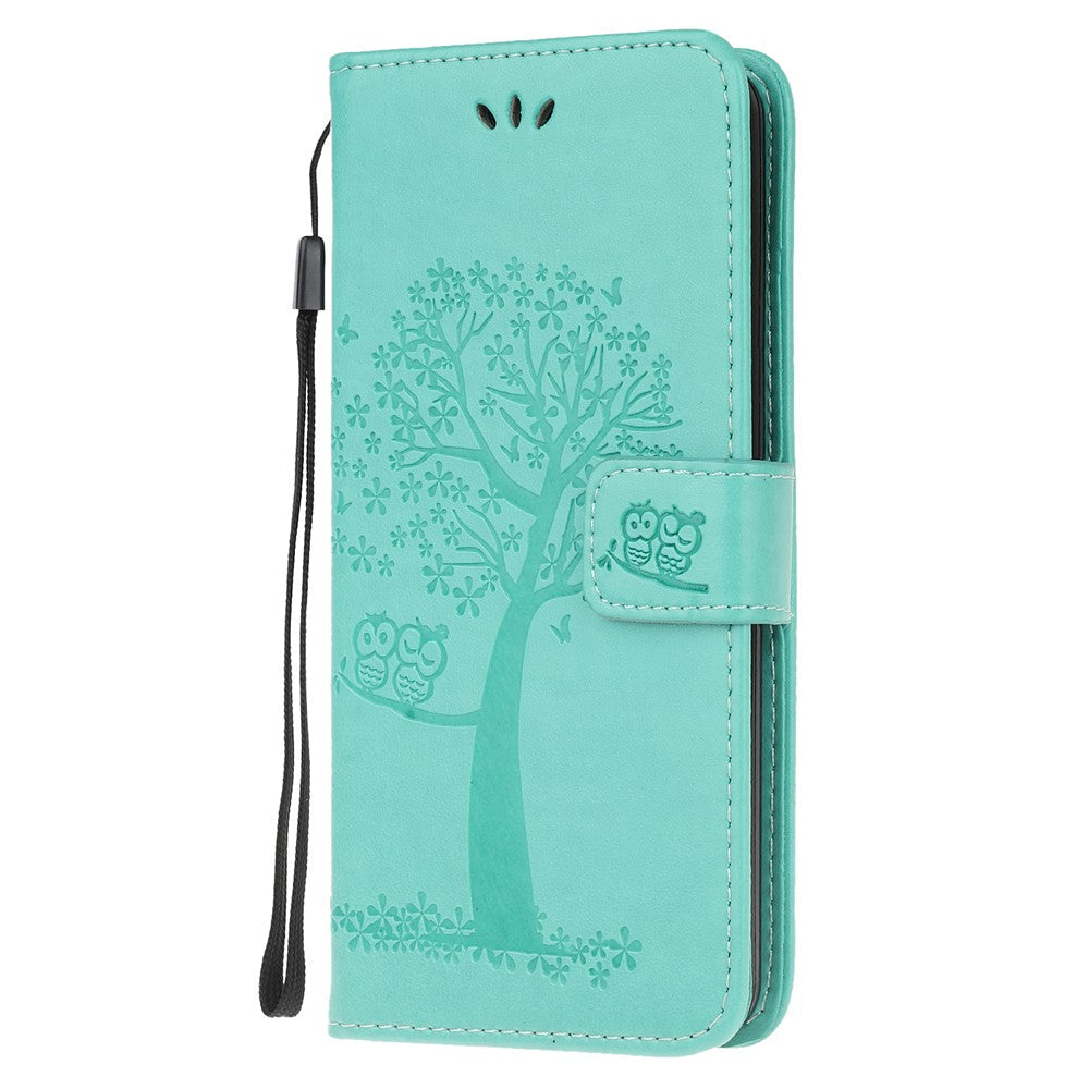 Imprint Tree Owl Leather Stylish Wallet Stand Case for Samsung Galaxy M21/M30s - Cyan