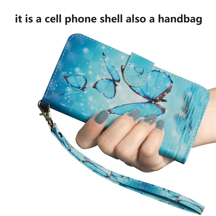 Light Spot Decor Pattern Printing Wallet Stand Leather Case with Strap for Samsung Galaxy A21s - Blue