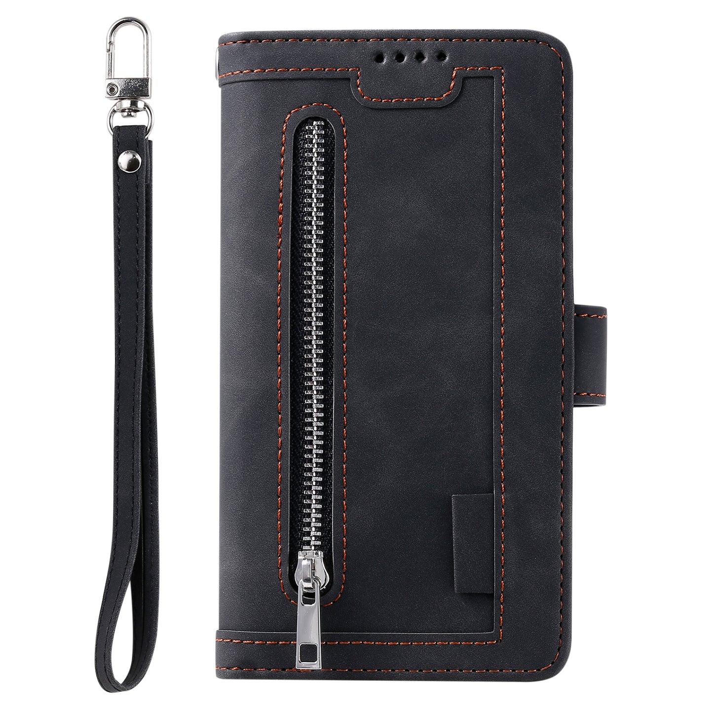 Zipper Pocket Wallet Stand Flip Leather Cell Phone Cover Casing for Samsung Galaxy S20 Plus/S20 Plus 5G - Black