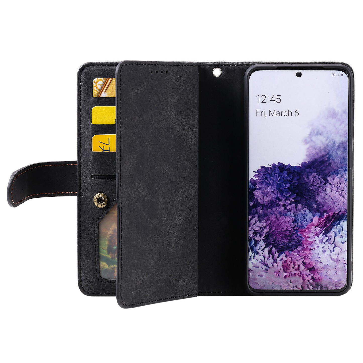 Zipper Pocket Wallet Stand Flip Leather Cell Phone Cover Casing for Samsung Galaxy S20 Plus/S20 Plus 5G - Black