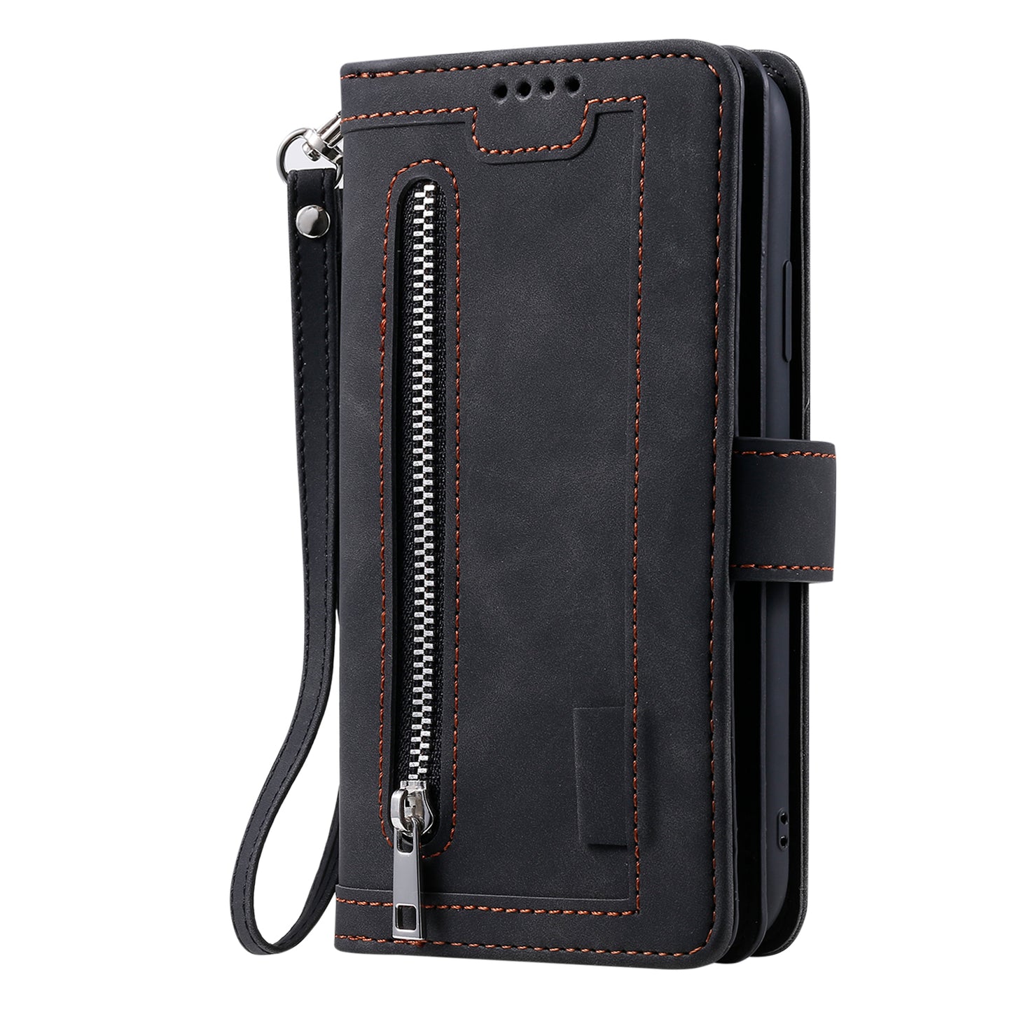 Zipper Pocket Wallet Stand Flip Leather Cell Phone Cover Casing for Samsung Galaxy S20 Plus/S20 Plus 5G - Black