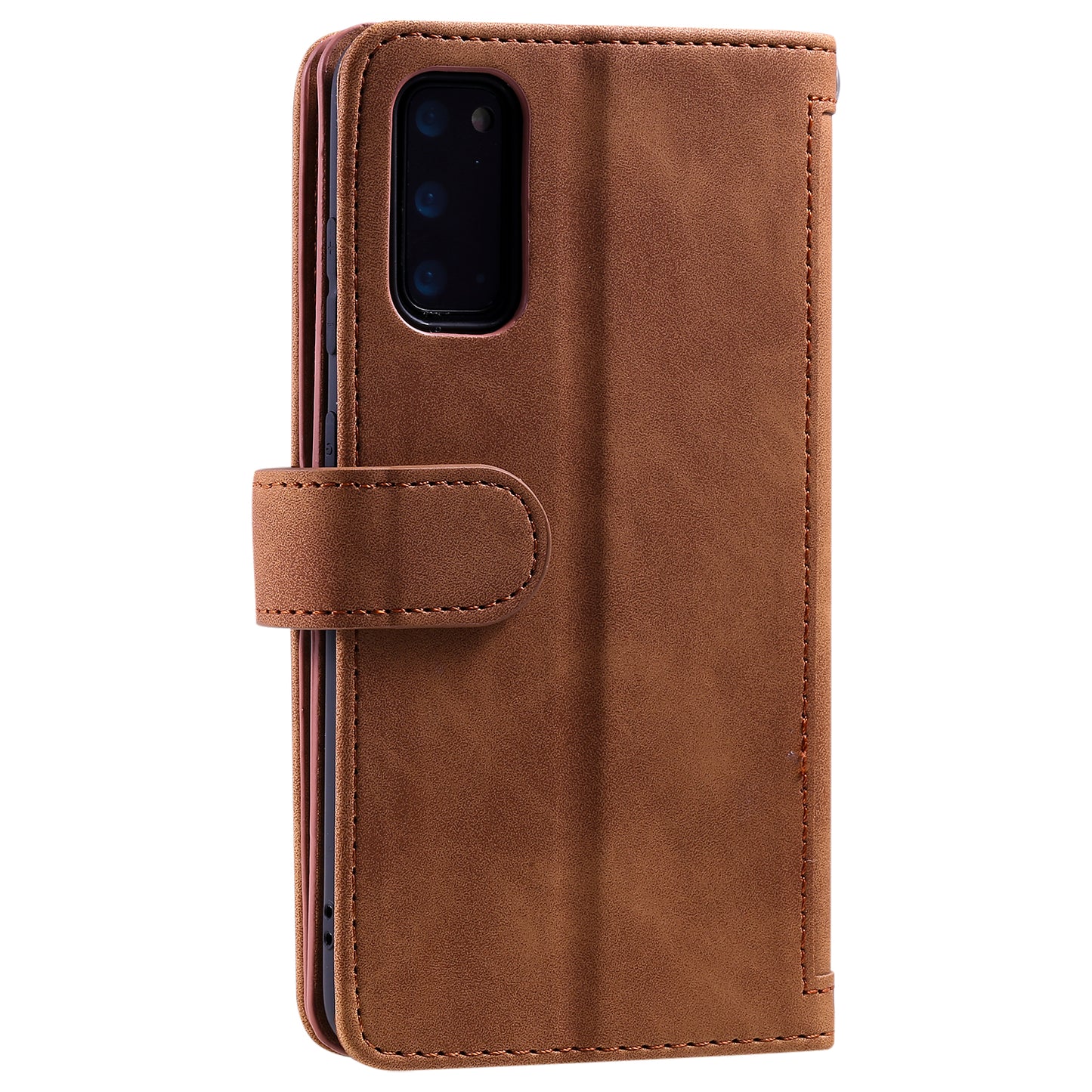 Zipper Pocket Wallet Stand Flip Leather Cell Phone Cover Casing for Samsung Galaxy S20 Plus/S20 Plus 5G - Brown