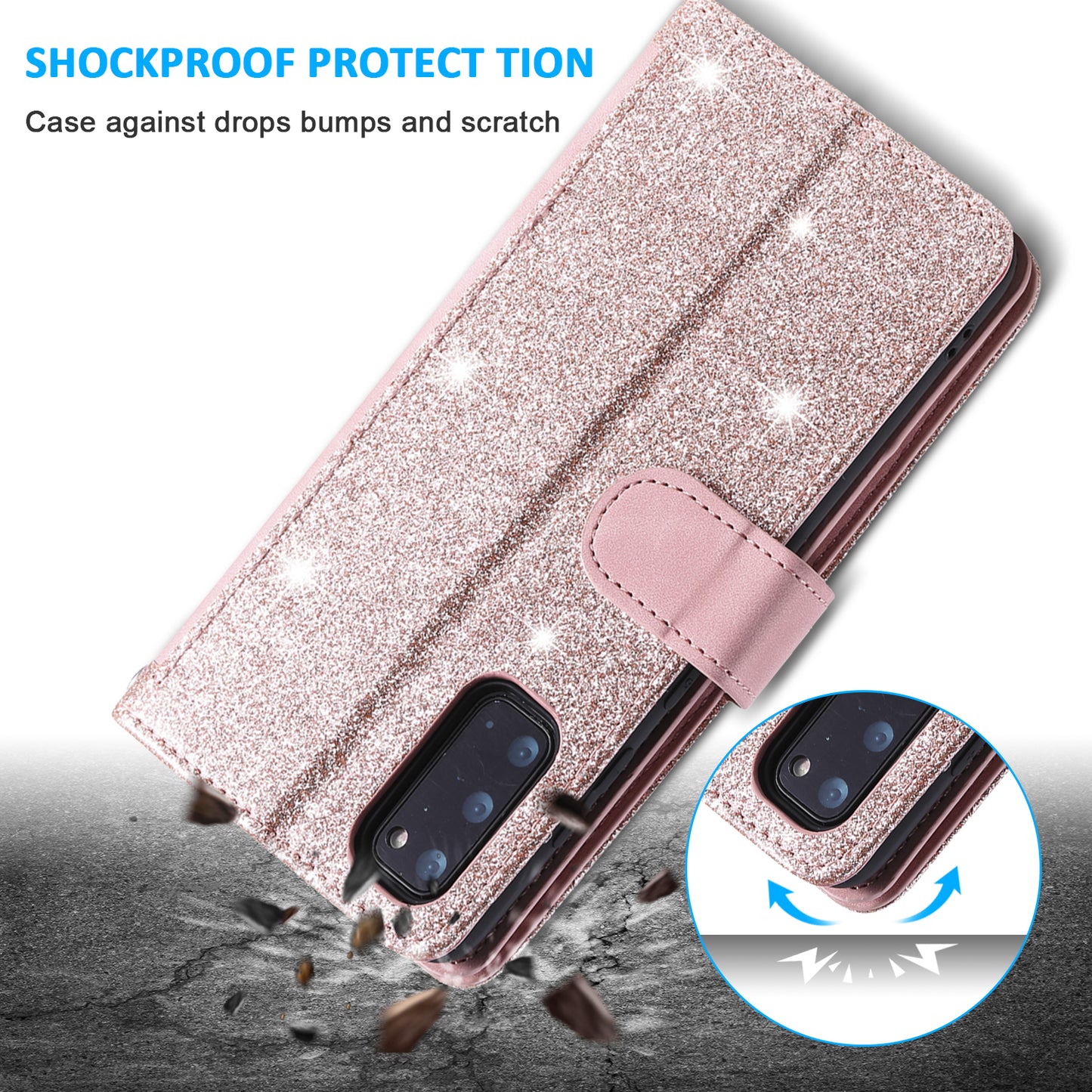 Zipper Pocket Wallet Stand Flip Leather Cell Phone Cover Casing for Samsung Galaxy S20 Plus/S20 Plus 5G - Rose Gold