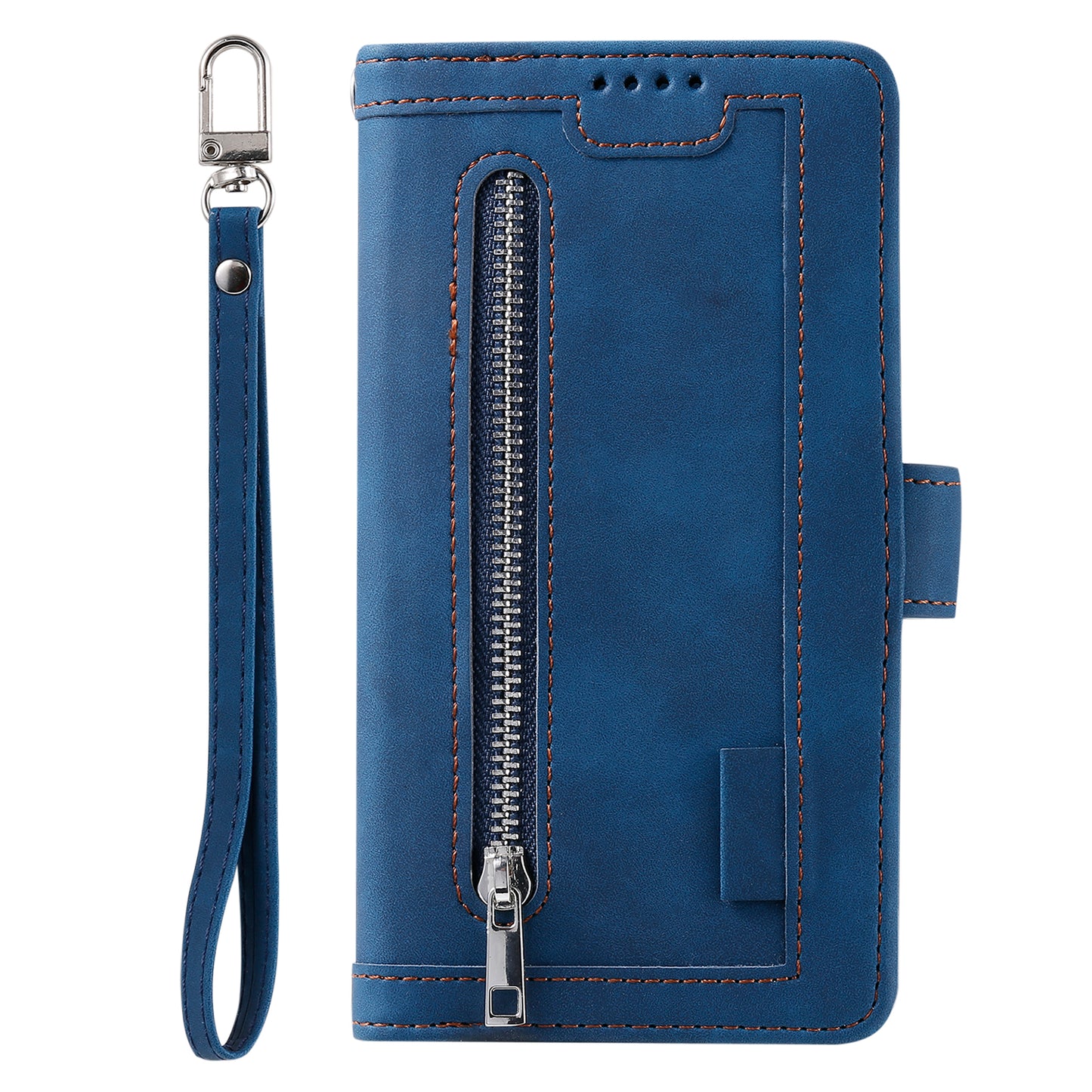 Zipper Pocket Wallet Stand Flip Leather Cell Phone Cover Casing for Samsung Galaxy S20 Plus/S20 Plus 5G - Blue