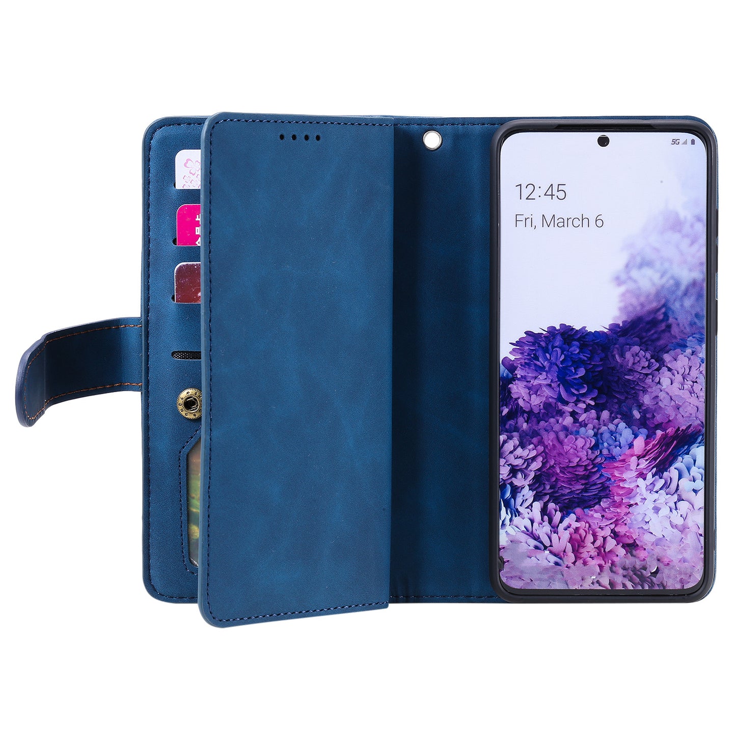 Zipper Pocket Wallet Stand Flip Leather Cell Phone Cover Casing for Samsung Galaxy S20 Plus/S20 Plus 5G - Blue